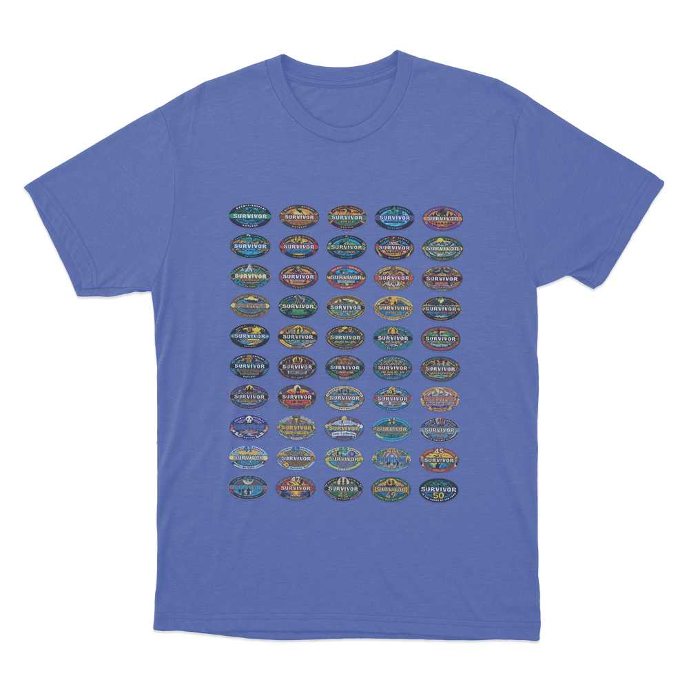 Survivor Seasons Collage Unisex T Shirt Blue Survivor Seasons Collage Unisex T Shirt Blue