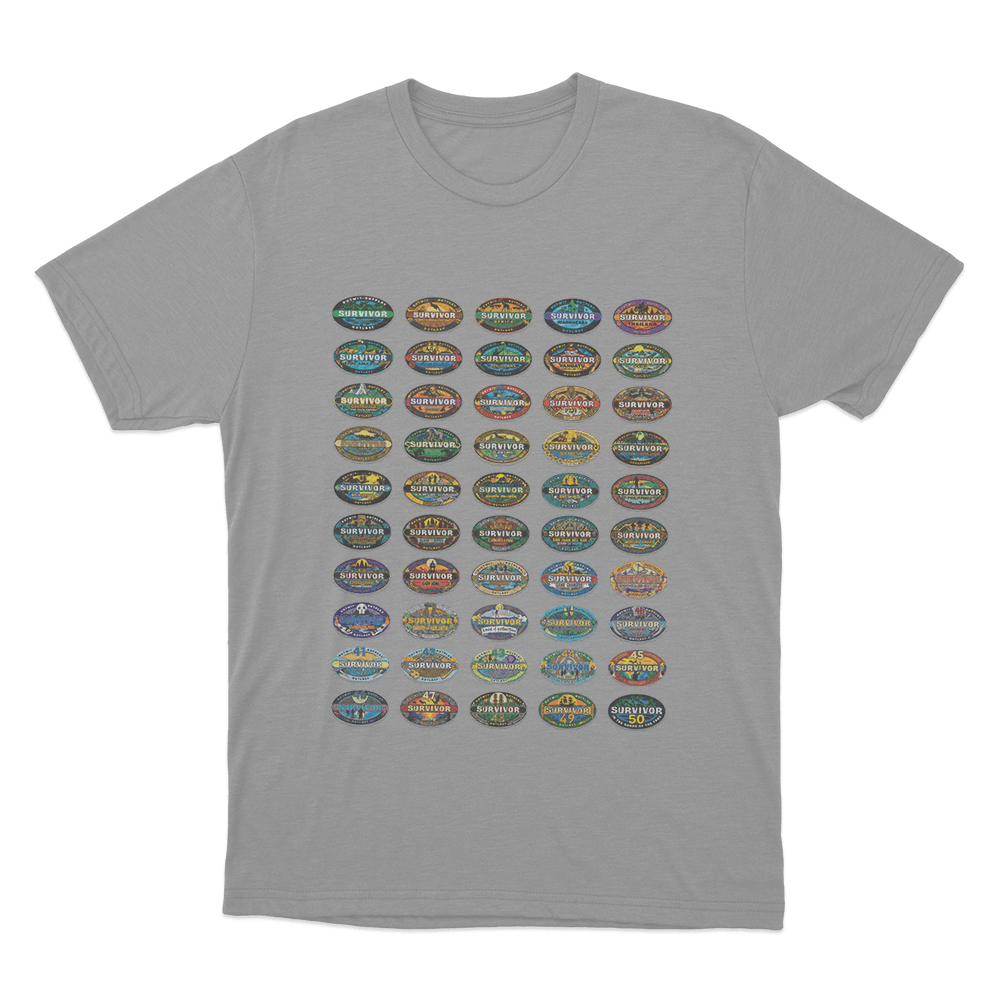 Survivor Seasons Collage Unisex T Shirt Grey Survivor Seasons Collage Unisex T Shirt Grey