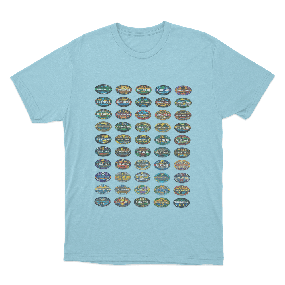 Survivor Seasons Collage Unisex T Shirt Sky Blue Survivor Seasons Collage Unisex T Shirt Sky Blue